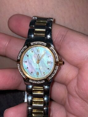 Citizen Eco Drive Watch Women 26mm Silver Gold Tone Date E011 S044235 MOP